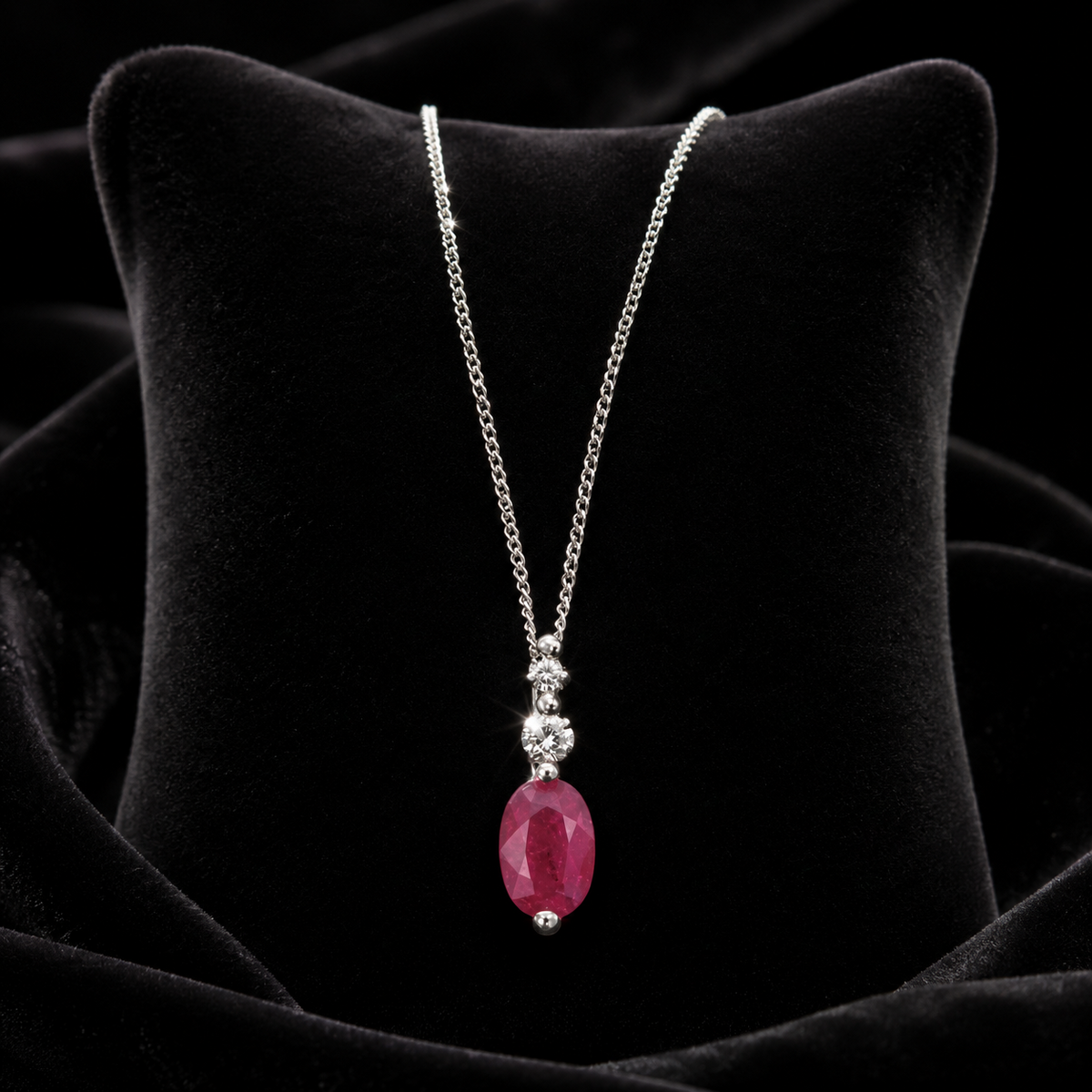 Ruby and Diamond Pendant 9ct White Gold 375 Hallmarked British Made