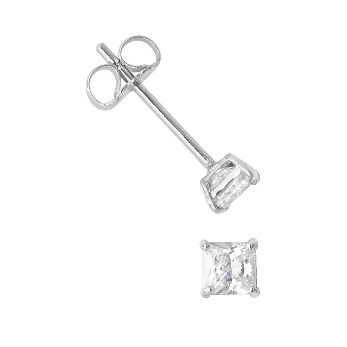 3mm Solitaire Cushion Stud Earrings 9ct White Gold 375 Hallmark Brand New Boxed