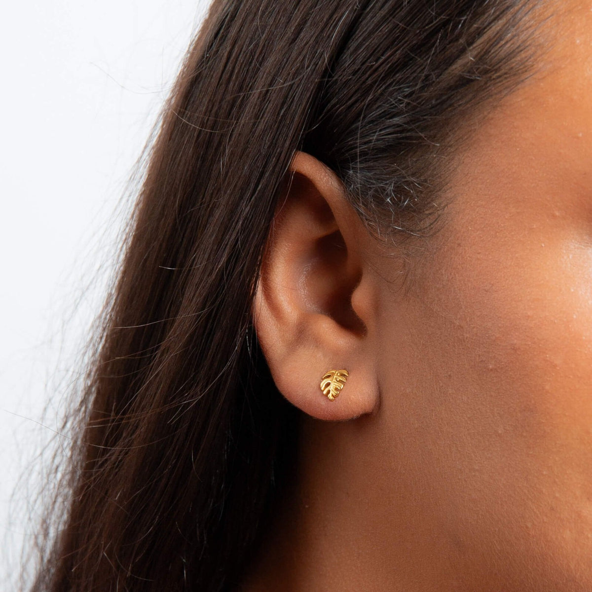 Monstera Leaf Stud Earrings Yellow Gold Plated Hallmarked British Made Brand New
