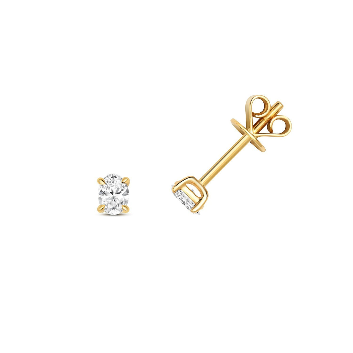 1 Natural Diamond Oval Stud Earrings 18ct Yellow Gold Hallmarked British Made