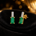 Emerald Baguette Diamond Stud Earrings 9ct Yellow Gold 375 Hallmark British Made