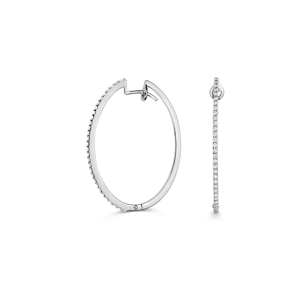 32mm Natural Diamond Hoop Earrings 18ct White Gold Hallmarked British Made