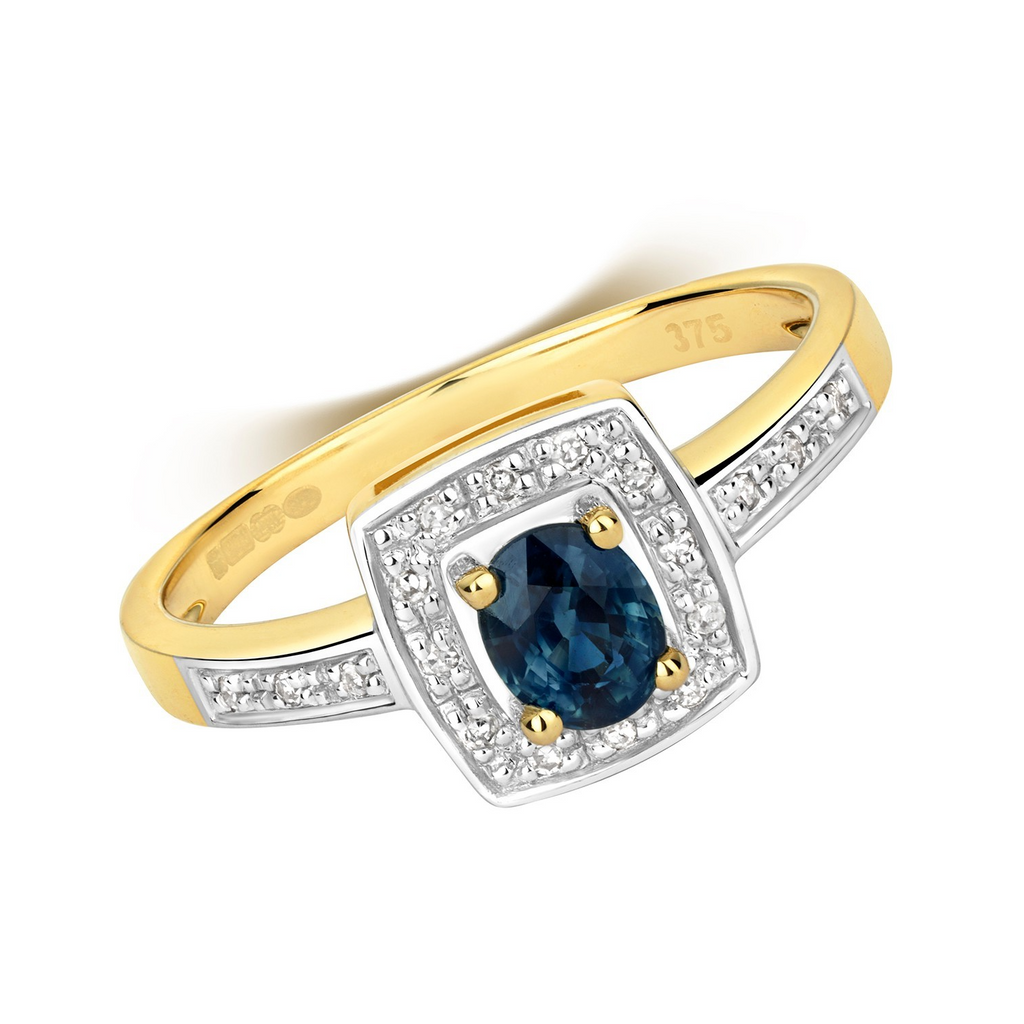 Oval Sapphire Diamond Ring 9ct 2 Tone Gold 375 Hallmarked Sizes J - Q