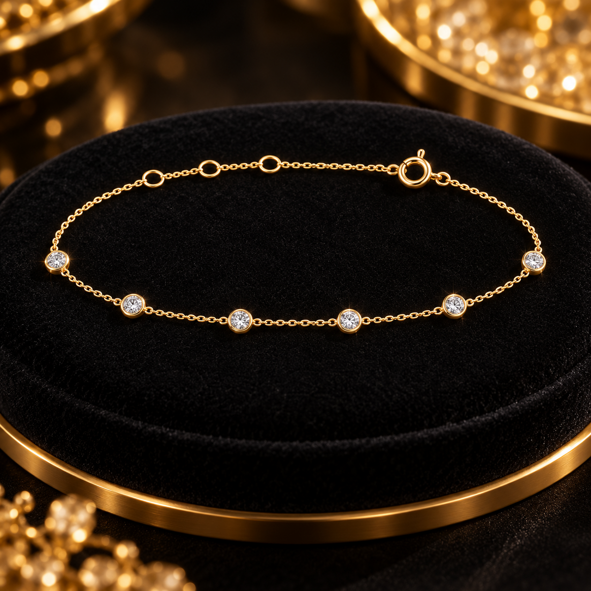 Ladies 6 Stone Bezel Bracelet 9ct Yellow Gold 375 Hallmarked British Made