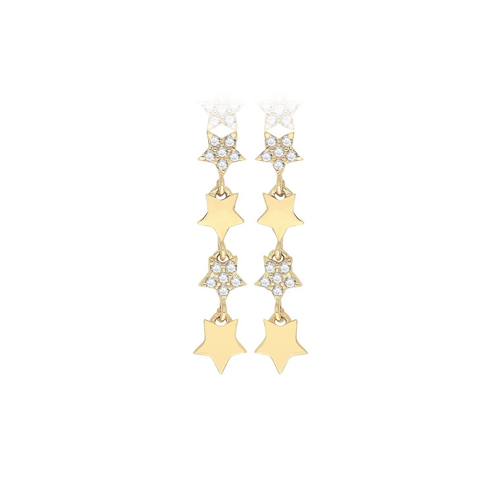 12 Stone Star Drop Earrings 9ct Yellow Gold 375 Hallmarked Brand New Boxed