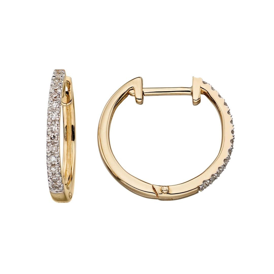 Pave Diamond Huggie Hoop Earrings 9ct Yellow Gold 375 Hallmarked British Made