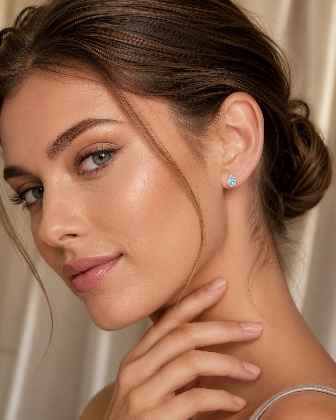 Aquamarine & Topaz Teardrop Earrings 9ct White Gold 375 Hallmarked British Made