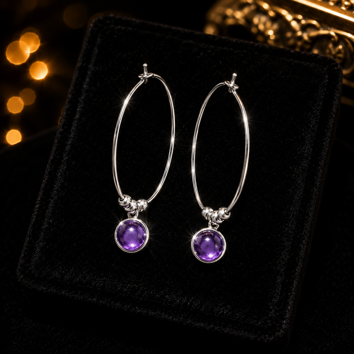 Ivy Amethyst Hoop Earrings Sterling Silver 925 Hallmarked Brand New Boxed