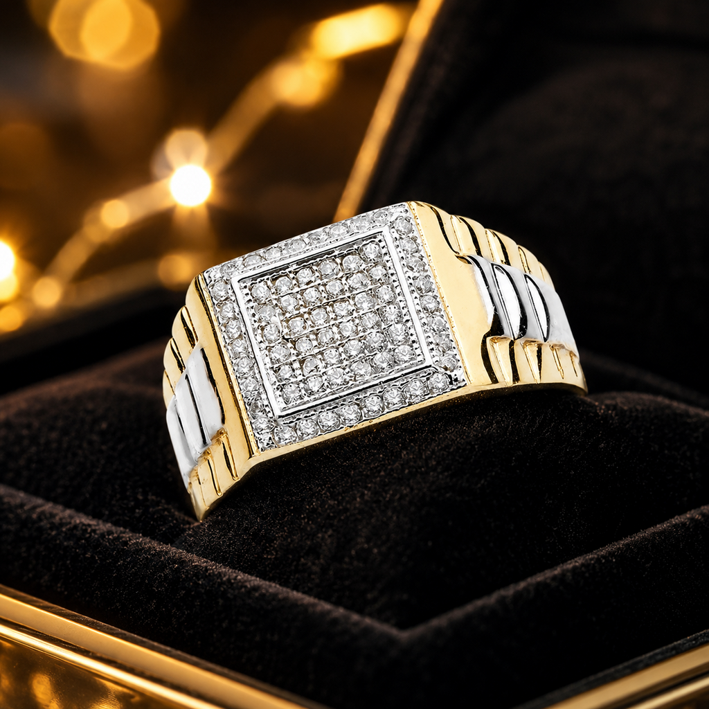 Men's Cluster Statement Ring 9ct Mixed Gold 375 Hallmarked British Made