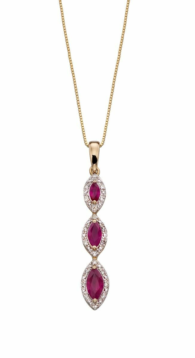 Ruby and Diamond Pendant 9ct Yellow Gold 375 Hallmarked Brand New Boxed