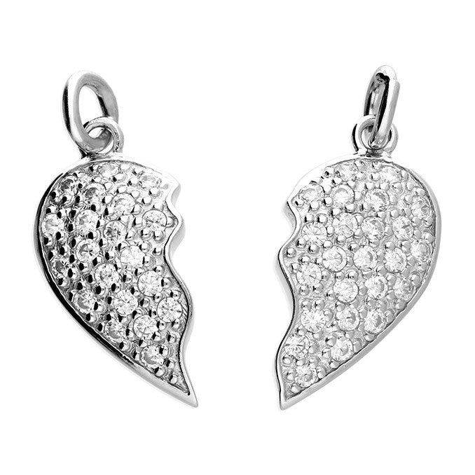 Split Heart Zircon Pendant Sterling Silver 925 Hallmarked All Chain Lengths