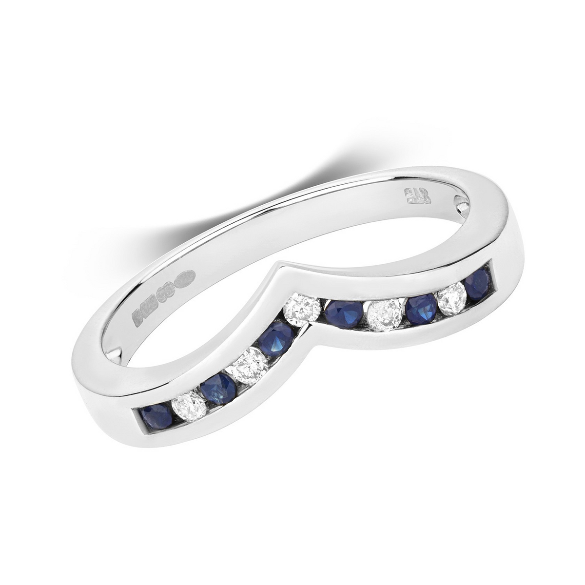Sapphire Diamond Wishbone Ring 9ct White Gold 375 Hallmarked Sizes J - Q