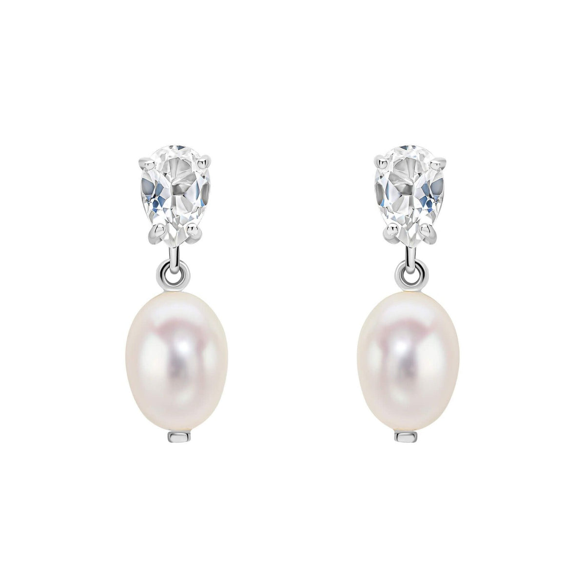 Baroque Pearl And Topaz Drop Earrings British Made 9ct White Gold 375 Hallmarked