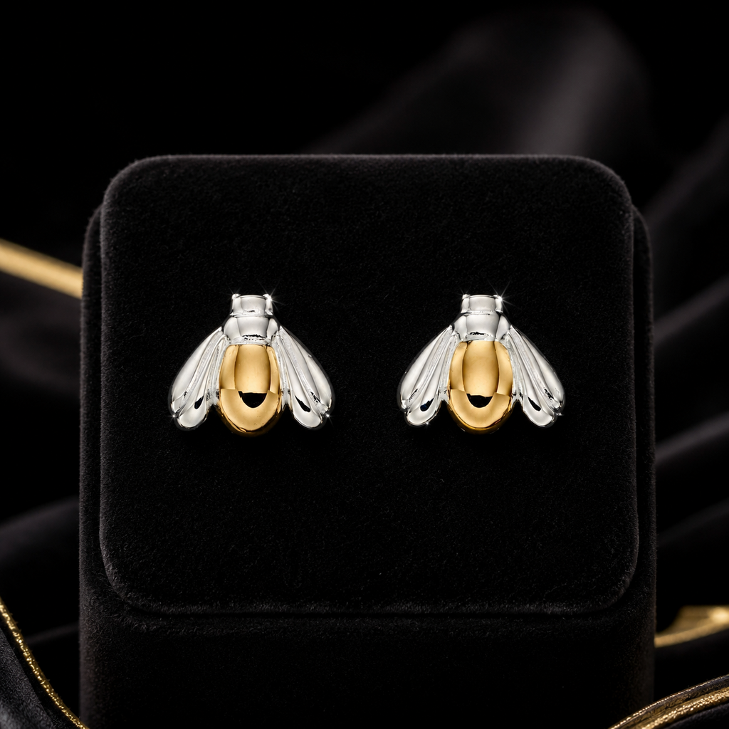 Small Bee Stud Earrings 9ct Yellow Gold Plated Hallmarked Brand New Boxed