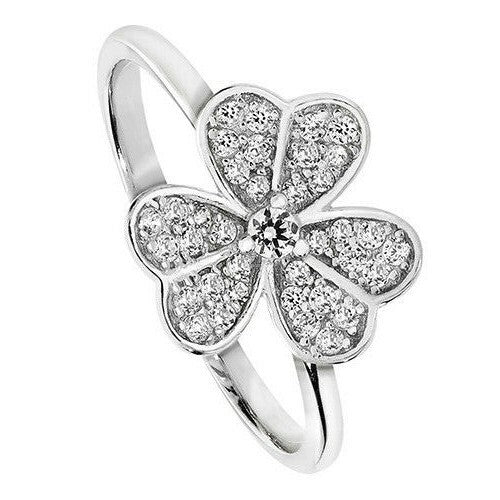 Sterling Silver Three Leaf Clover Ring Gemstone 925 Hallmarked Size M - R