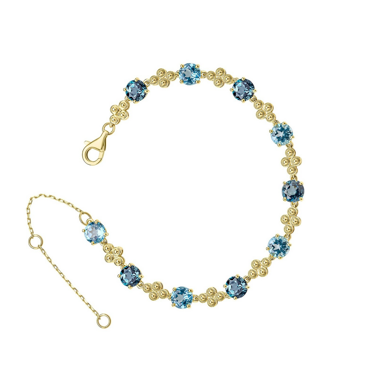 9ct Yellow Gold Blue Topaz Round Bracelet 375 Hallmarked British Made