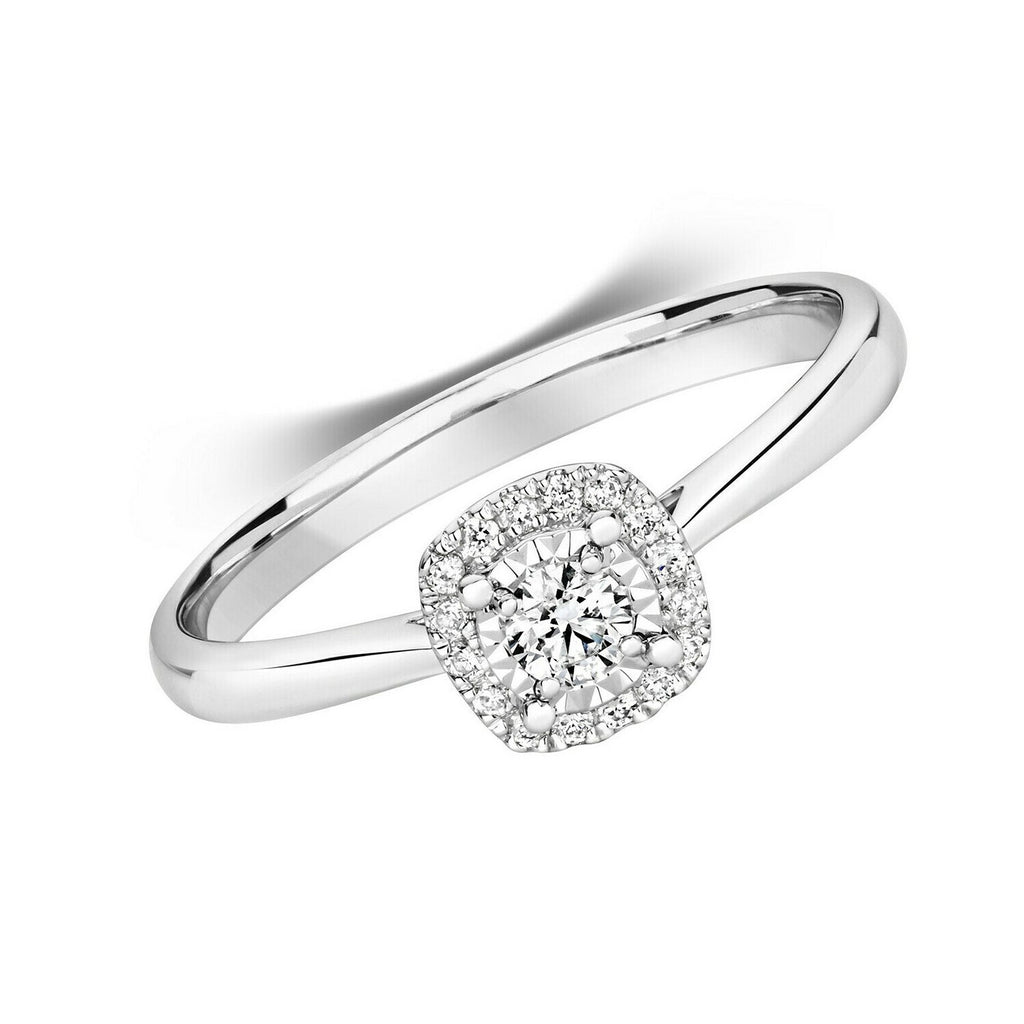 Real Diamond Engagement Ring 9ct White Gold Cushion Hallmarked