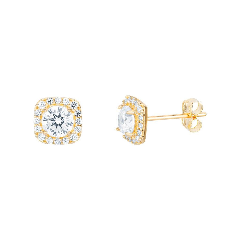 Square Halo Gemstone Stud Earrings 9ct Yellow Gold 375 Hallmarked British Made