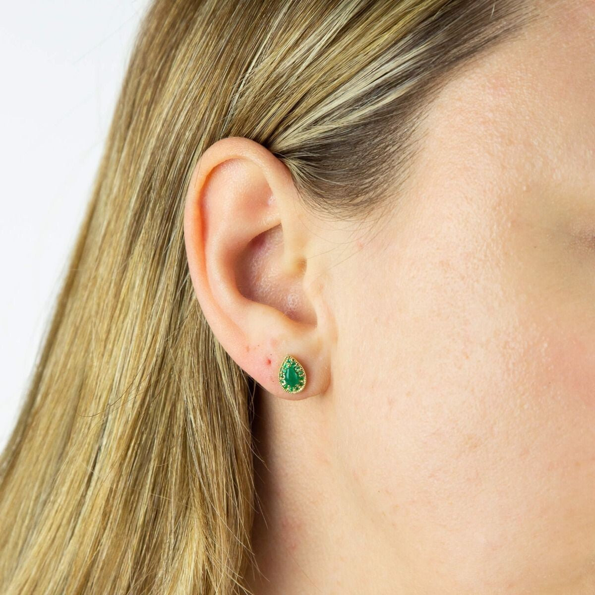 Emerald Teardrop Stud Earrings 9ct Yellow Gold 375 Hallmarked British Made