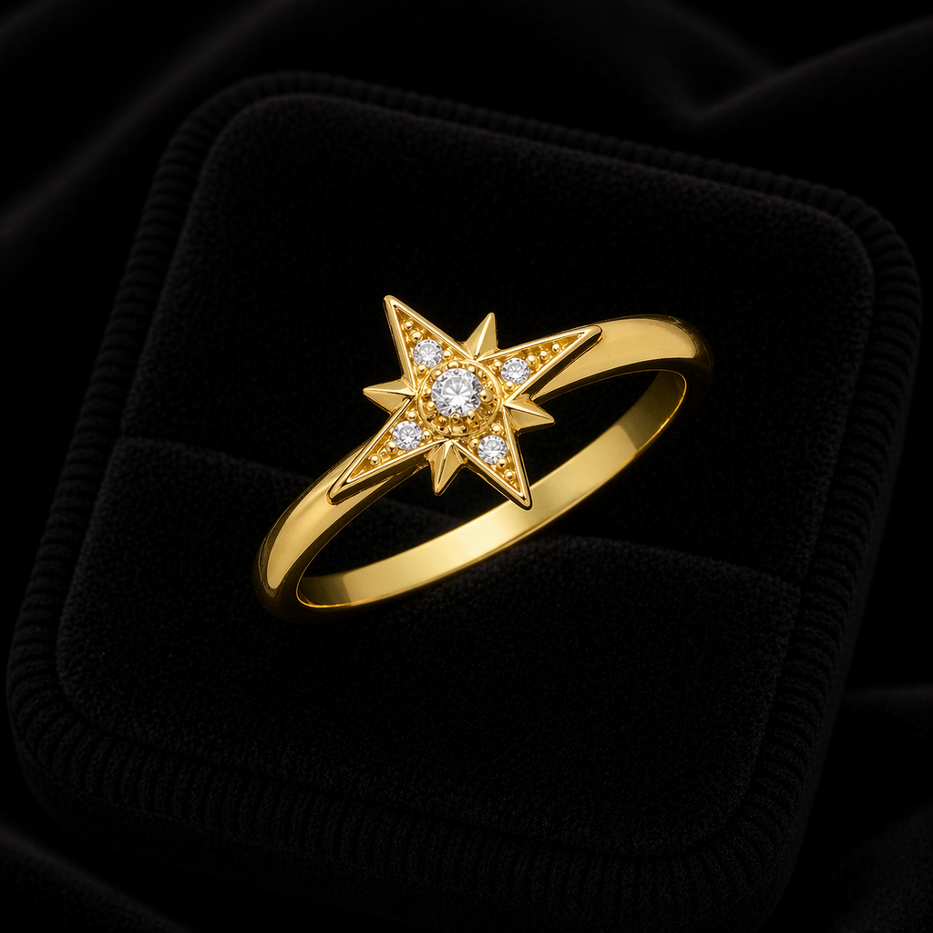 Starburst Ring 9ct Yellow Gold Hallmarked Sizes J - Q British Made