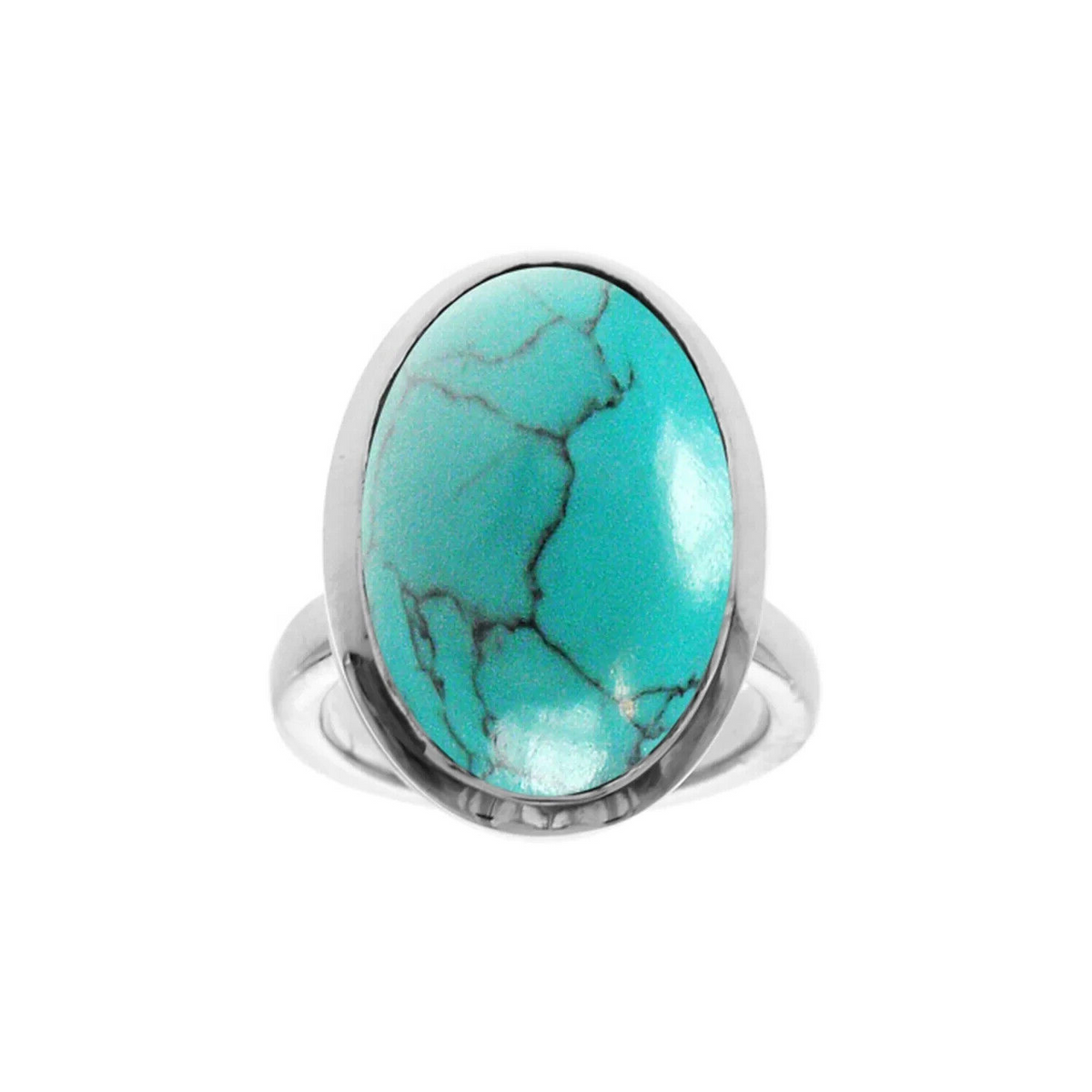 Oval Turquoise Ring Sterling Silver 925 Hallmarked British Made Size K - T