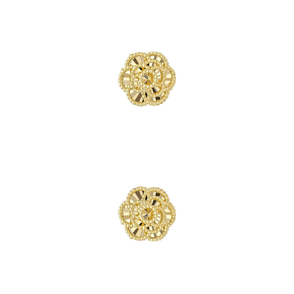 English Rose Stud Earrings 9ct Yellow Gold British Made 375 Hallmarked
