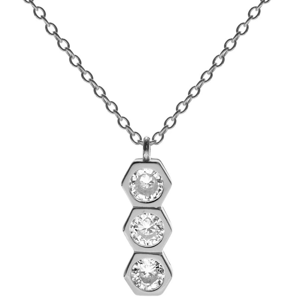 Triple Hexagon Necklace Solid Sterling Silver 925 Hallmarked British Made