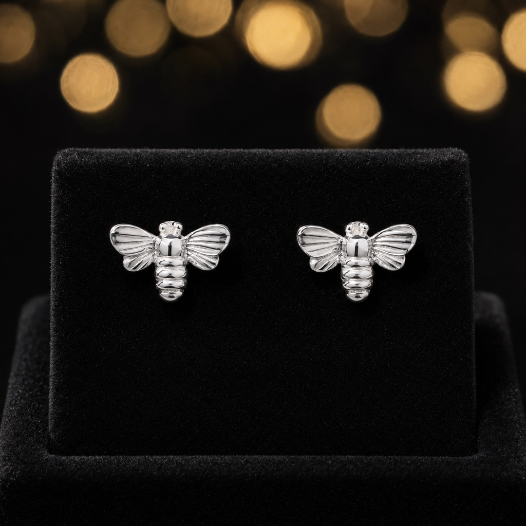 Bumble Bee Stud Earrings Sterling Silver 925 Hallmarked British Made Brand New