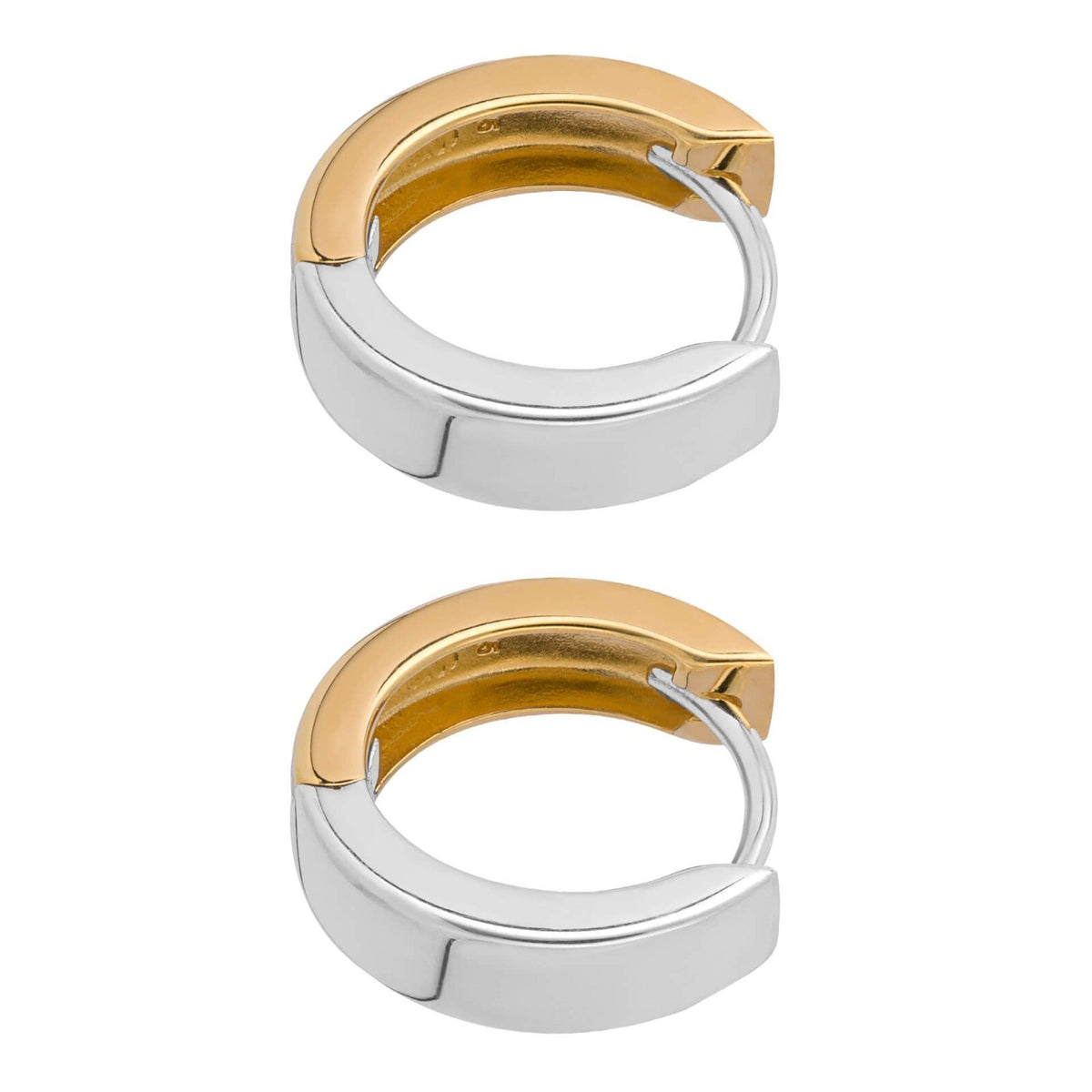 2 Tone Hoop Huggie Earrings 9ct Yellow Gold Plated Hallmarked Brand New Boxed
