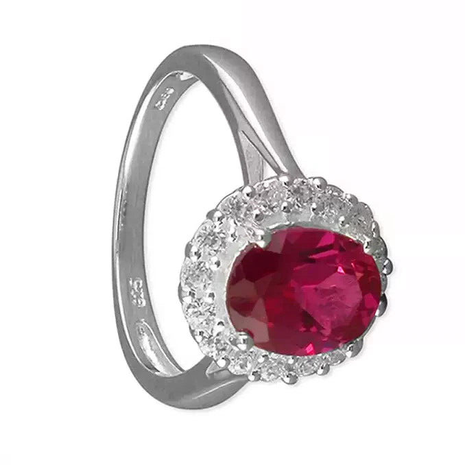 Oval Halo Ruby Ring Sterling Silver 925 Hallmarked British Made Size M - R