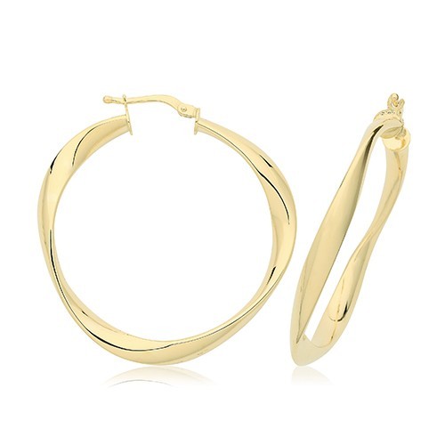 9ct Yellow Gold Twist Hoop Earrings 375 Hallmarked 20mm - 30mm Diameter
