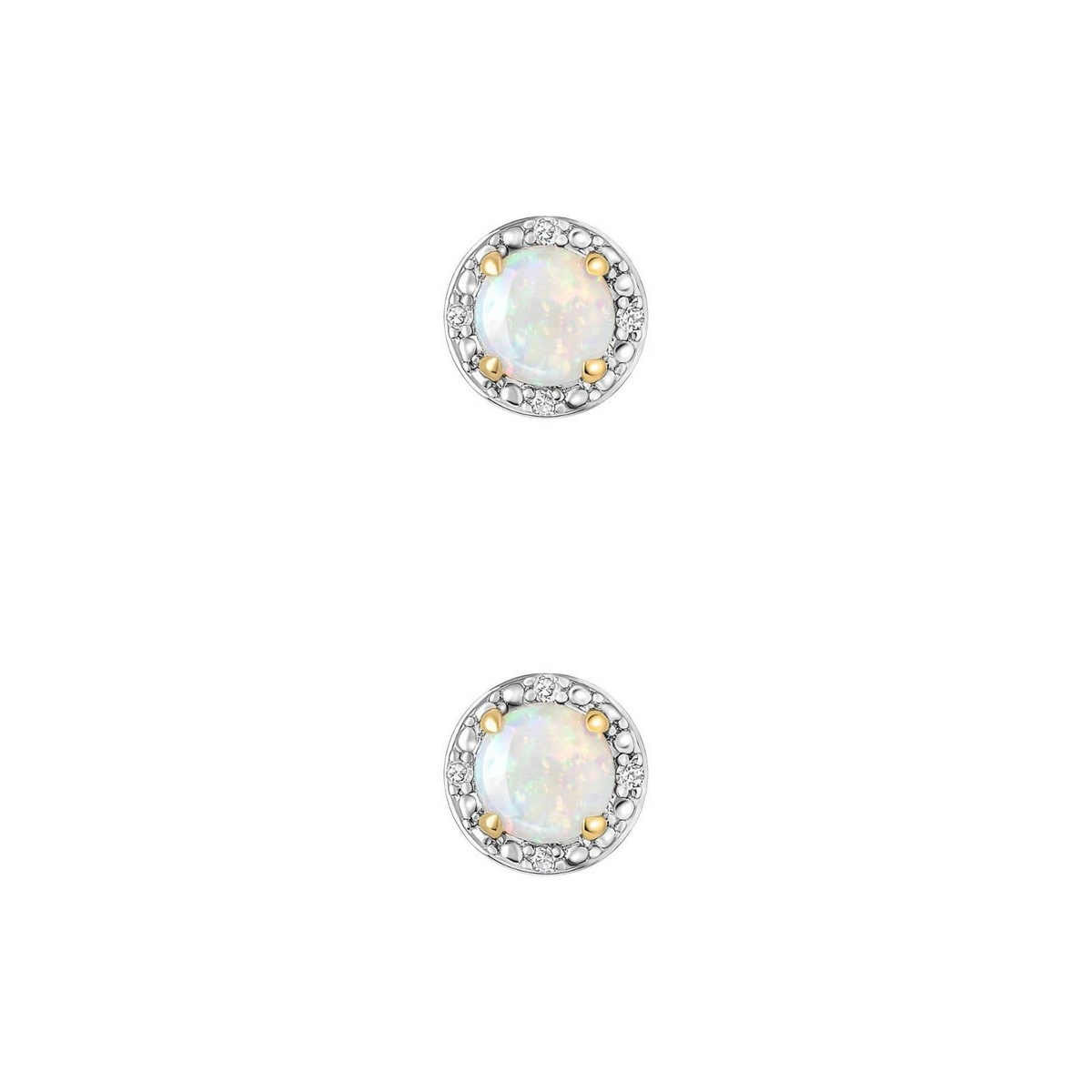 Round Opal And Diamond Stud Earrings 9ct Yellow Gold 375 Hallmarked British Made
