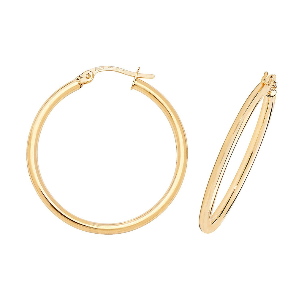 9ct Yellow Gold Hoop Earrings 375 Hallmarked 10mm - 30mm Diameter British Made