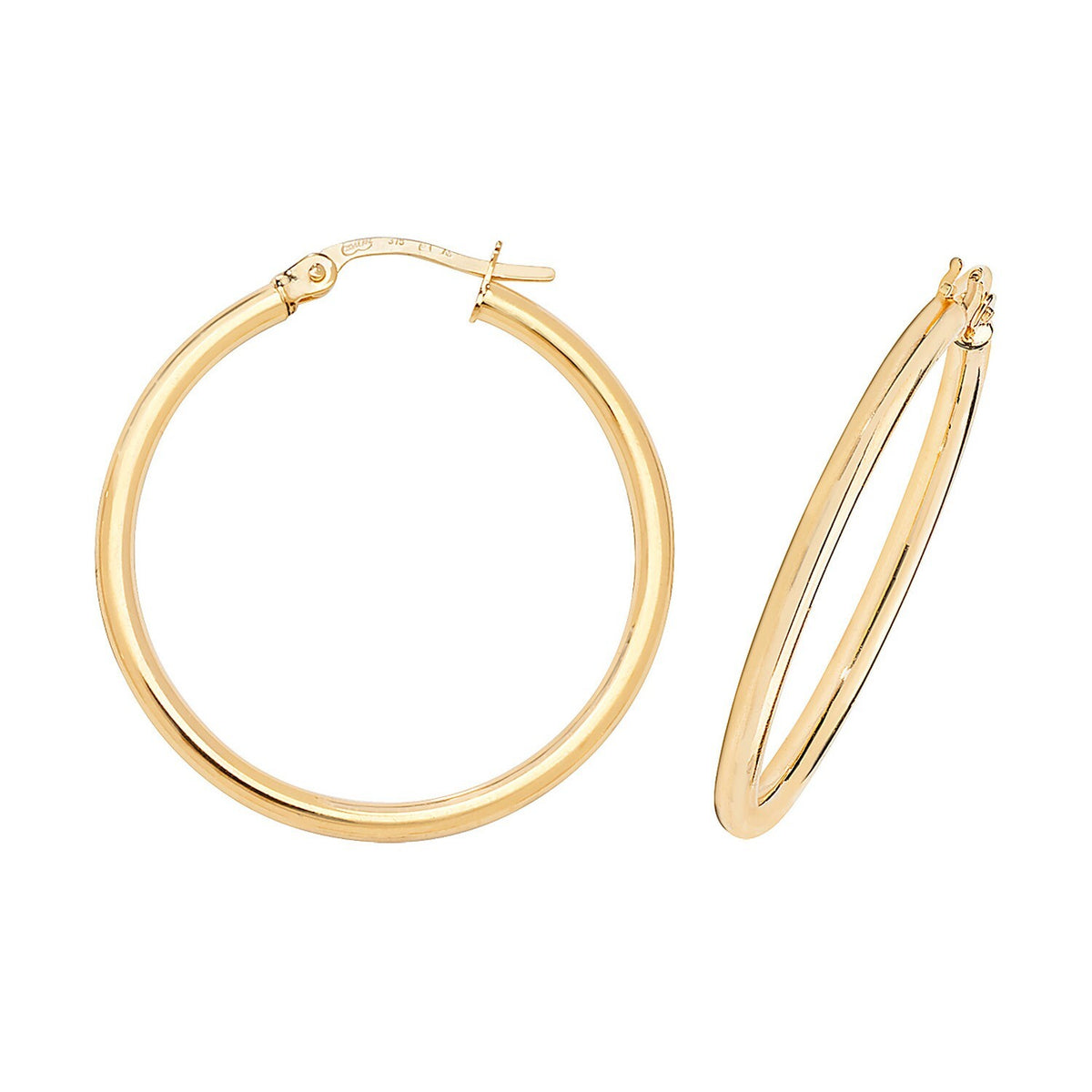 9ct Yellow Gold Hoop Earrings 375 Hallmarked 10mm - 30mm Diameter British Made