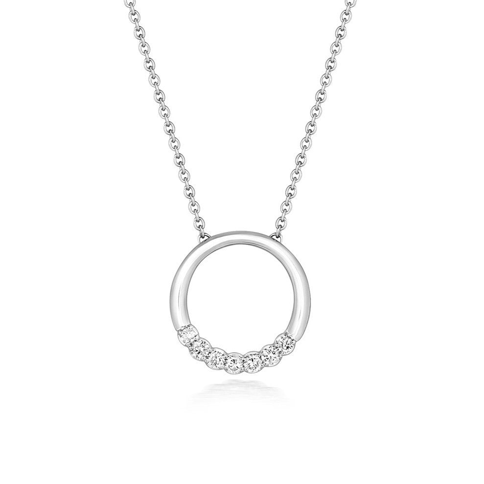 7 Natural Diamond Circle Necklace 18ct White Gold Hallmarked British Made