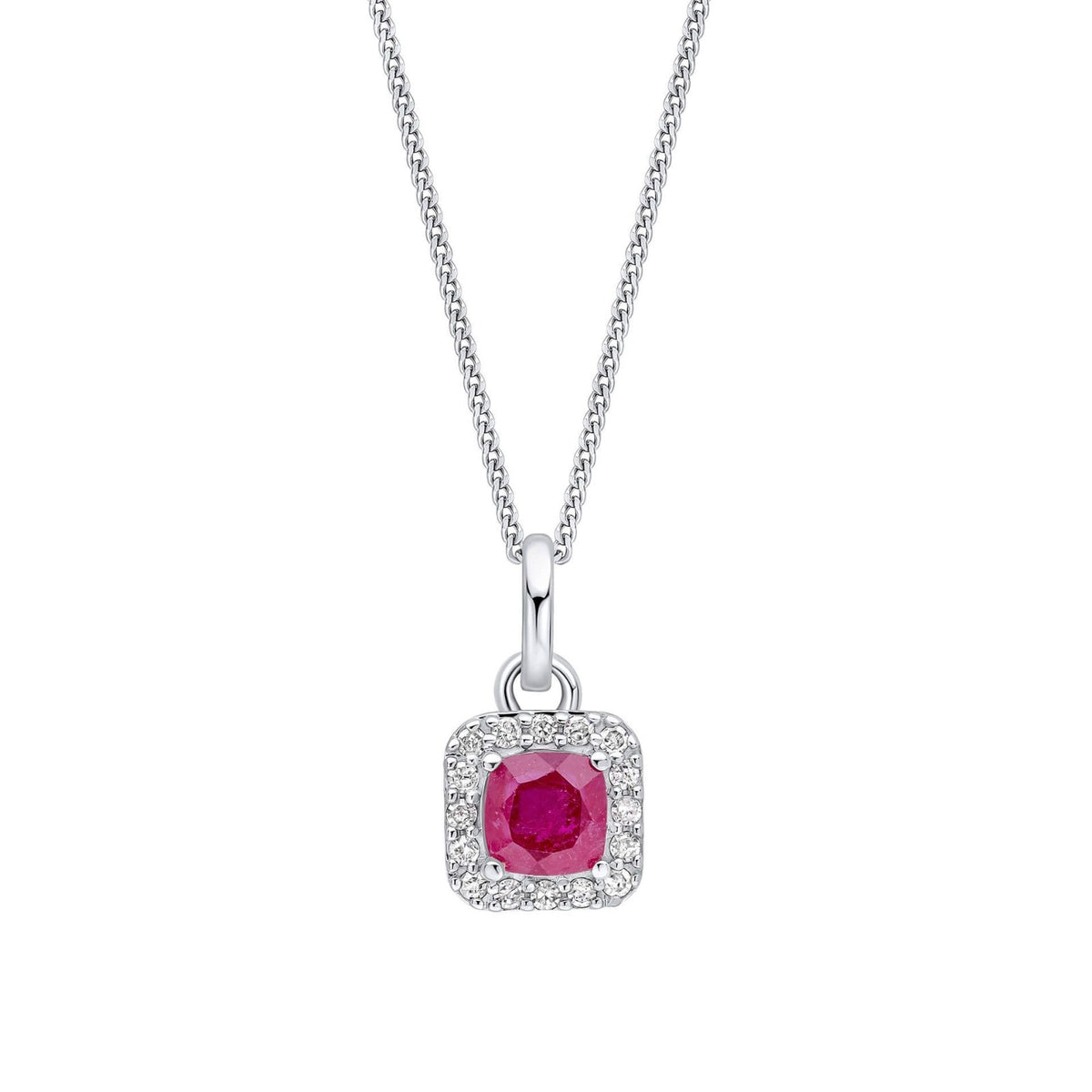 Ruby & Diamond Halo Pendant & Earrings Set 9ct White Gold 375 Hallmarked