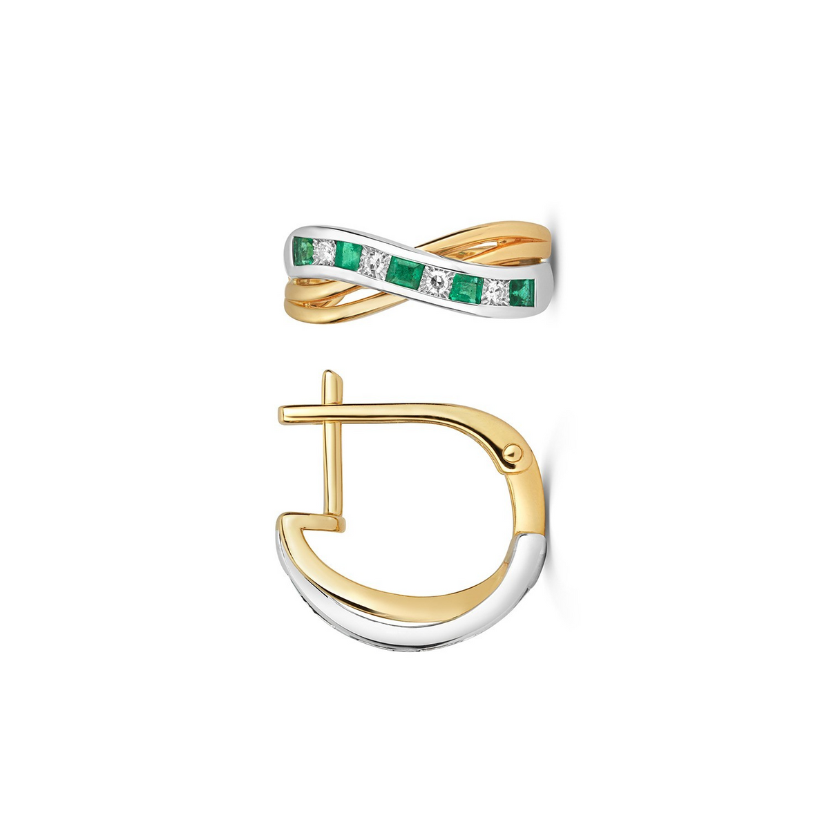 Natural Emerald Diamond Drop Hoop Earrings 9ct Multi Tone Gold 375 Hallmarked