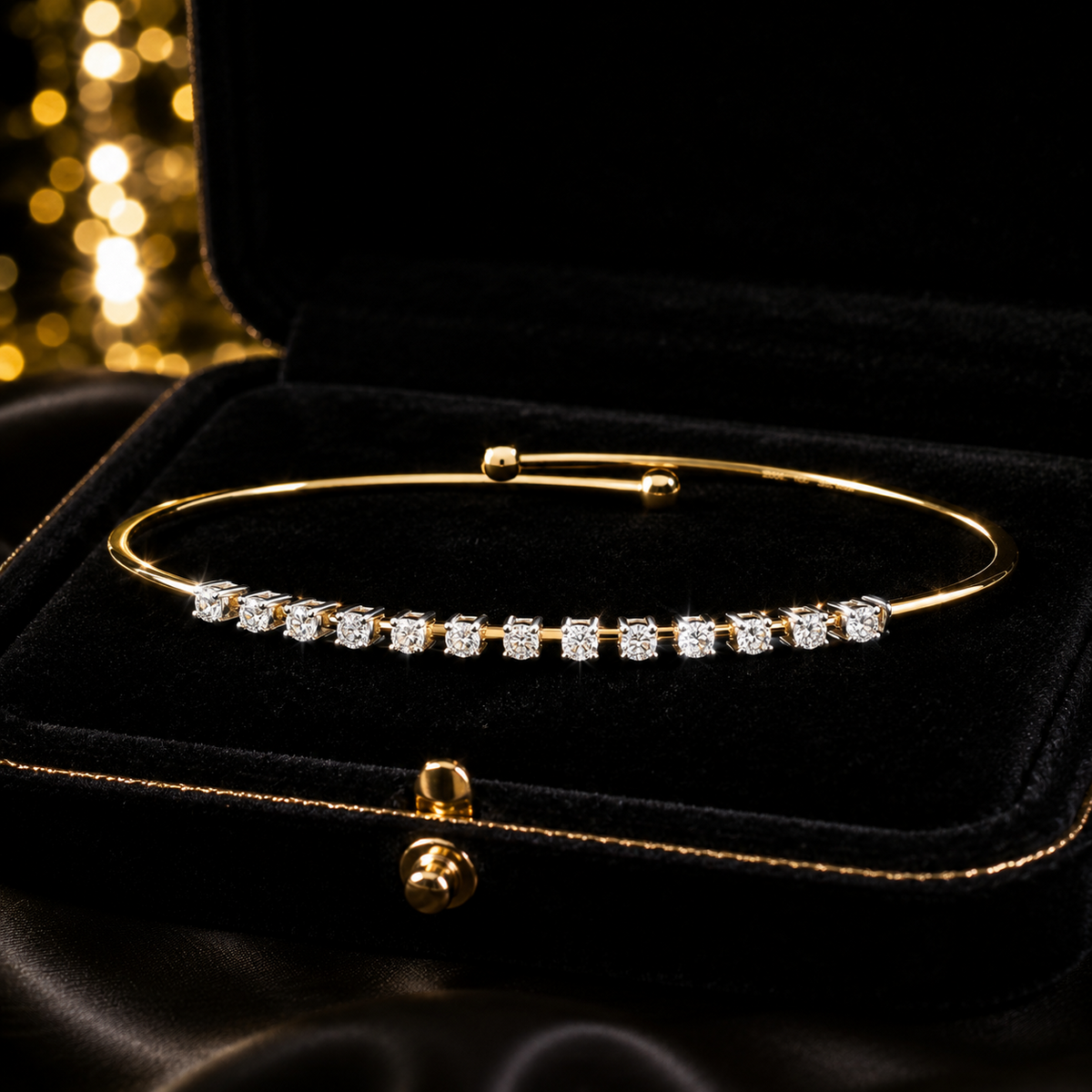 13 Natural Diamond 18ct Yellow Gold Bangle 375 Hallmarked British Made