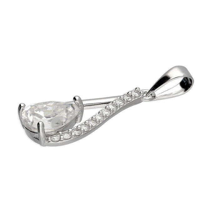 Zircon Teardrop Pendant Sterling Silver 925 Hallmarked All Chain Lengths