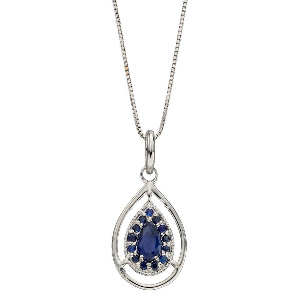 Teardrop Sapphire Pendant 9ct White Gold 375 Hallmarked British Made Brand New