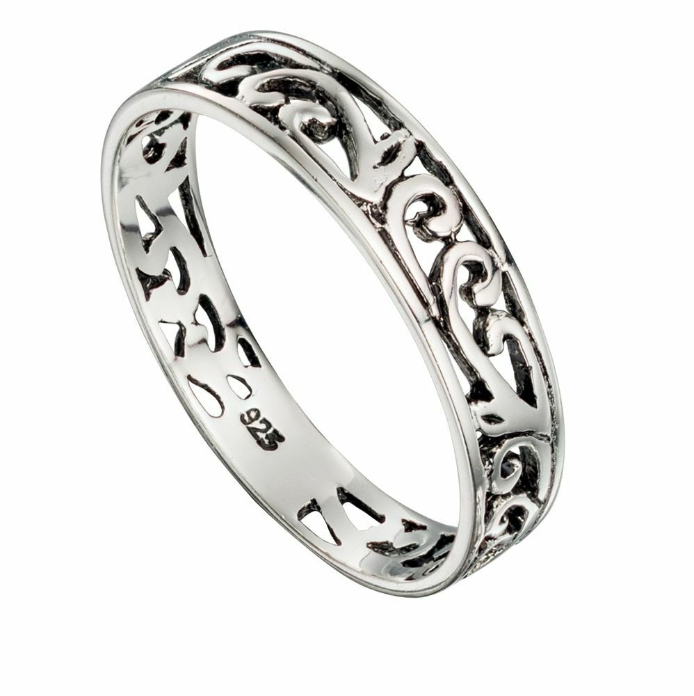Sterling Silver Filigree Band Ring 925 Hallmarked Size K - S British Made