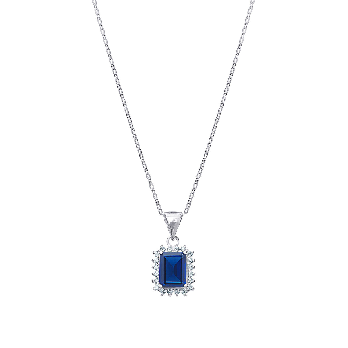 Halo Sterling Silver Sapphire Pendant Hallmarked British Made All Chain Lengths