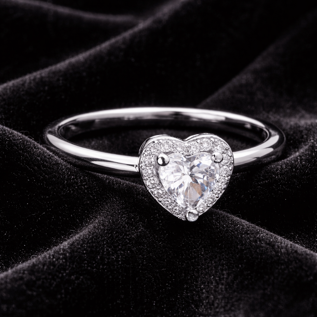 Halo Heart Ring Sterling Silver 925 Hallmarked British Made Size L - R