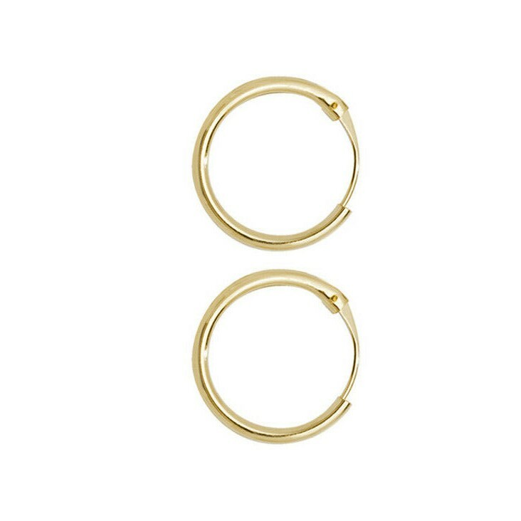 Yellow Gold Hinged Sleeper Earrings 13mm British Made 9 Carat Hoop Creole Hoops