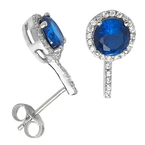 Natural Round Sapphire Drop Earrings Sterling Silver 925 Hallmarked Brand New