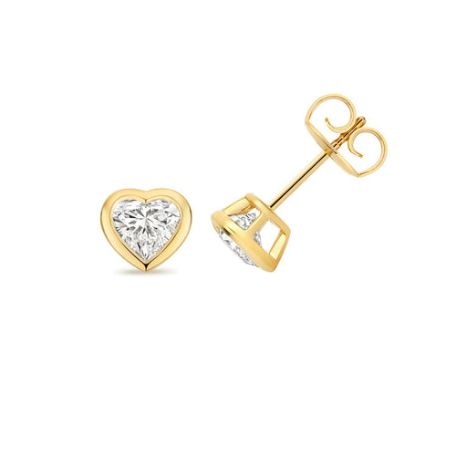 1 Lab Grown Diamond Heart Stud Earrings 18ct Yellow Gold Hallmarked British Made