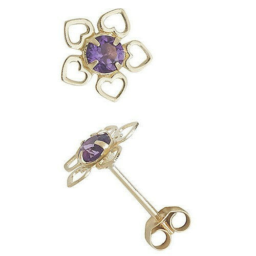 Amethyst Heart Stud Earrings Yellow Gold Natural Stone 375 Hallmark New Boxed