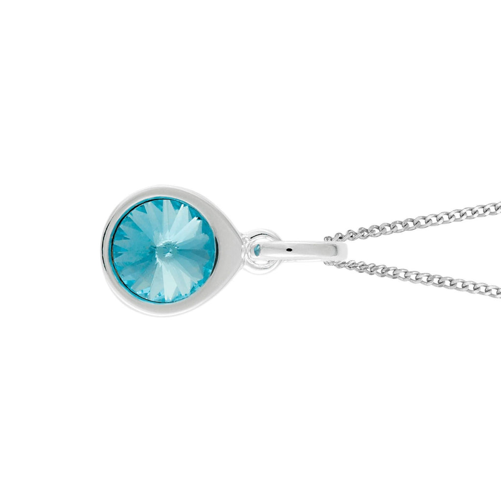 Aqua Crystal Teardrop Pendant Sterling Silver 925 Hallmarked All Chain Lengths