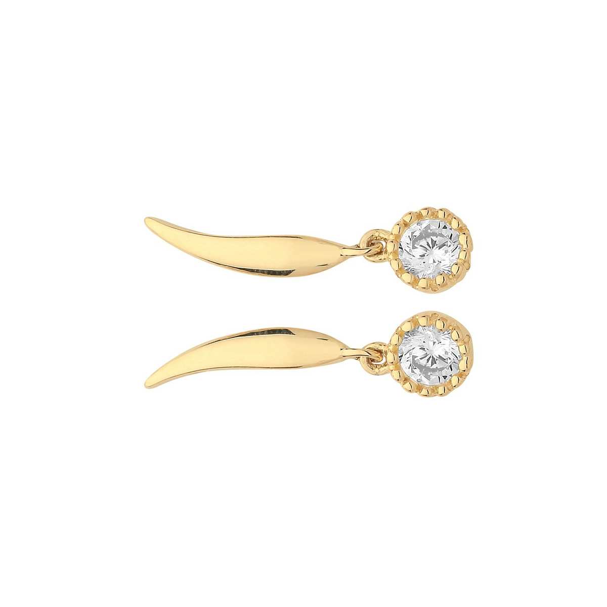 Flush Feather Drop Earrings 9ct Yellow Gold 375 Hallmarked Brand New Boxed