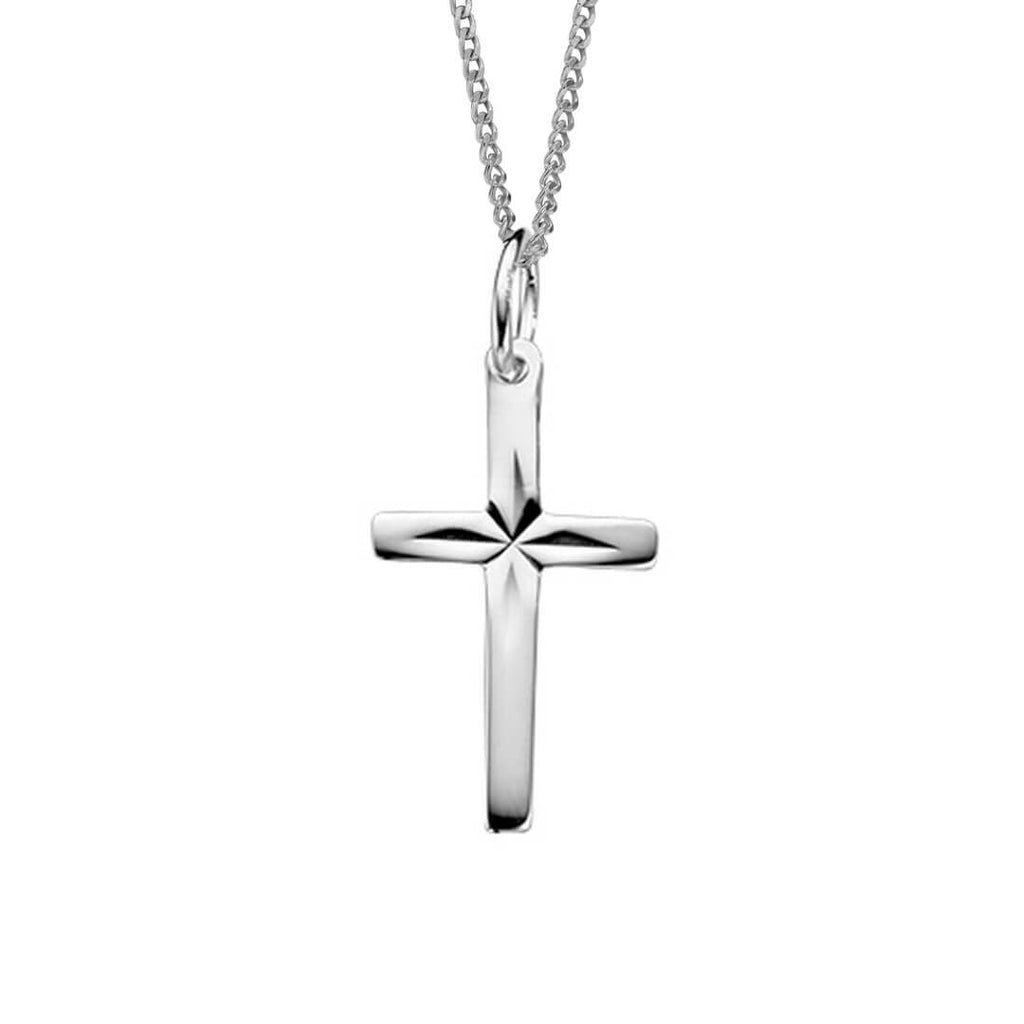 Diamond Cut Cross Pendant Silver Hallmarked British Made All Chain Lengths